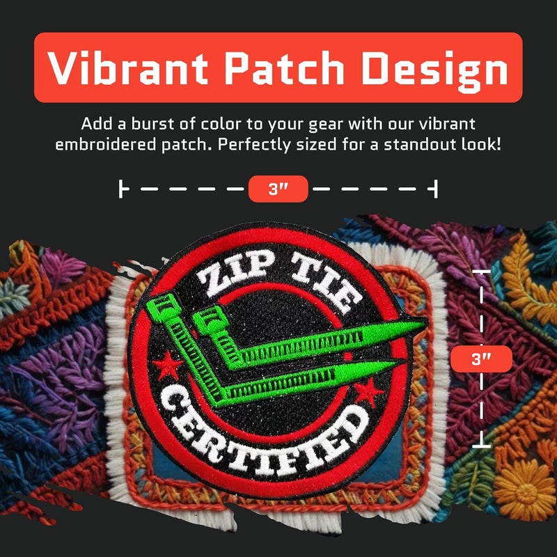 Jestik Zip Tie Certified Embroidery Patch - Funny Meme Embroidered Patches, Military Tactical Morale Patch with Hook and Loop Fastener, Cute Patches for Backpacks, Jeans, Jackets, Vests, Hats & More - Image 2